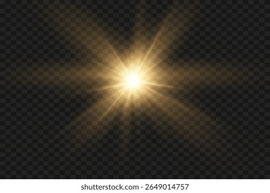Efeitos de luz, brilho, explosão, luz dourada. Efeito solar. Ilustração vetorial. EPS 10.