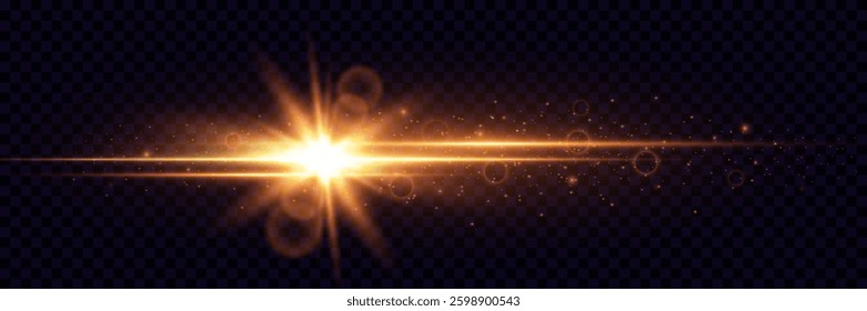 Light effects, glare, shine, golden light, sparkling dust. Bright flash. Vector illustration.