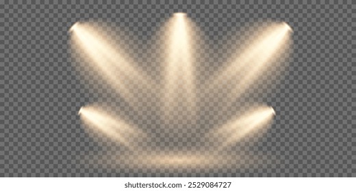 Light effects, glare, sparkle, explosion, golden light. Light effect of spotlights for stage, advertising and banners. On a transparent background.