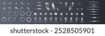 Light effects. Isolated white transparent light effects, glare, explosion, sparkle, dust, line, solar flare, spark and stars, spotlight, curve rotation. Sunlight, abstract special effect.