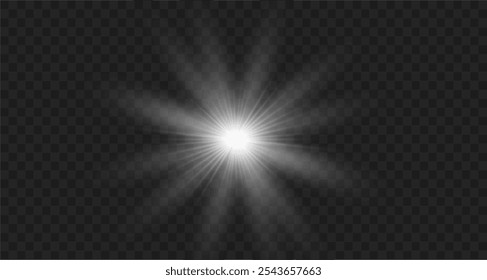 Light effects. Isolated white transparent light effects, glare, explosion, sparkle, dust, line, solar flare, spark and stars, spotlight, curve rotation. Sunlight, abstract special effect.
