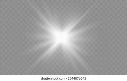 Efectos de luz. Efectos de luz transparente blanca aislada, deslumbramiento, explosión, chispa, polvo, línea, destello solar, chispa y estrellas, foco, rotación de curva. Luz del sol, efecto especial abstracto.