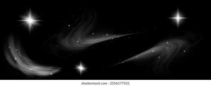 Light effects. Isolated white transparent light effects, glare, explosion, sparkle, dust, line, solar flare, spark and stars, spotlight, curve rotation. Sunlight, abstract special effect.	
