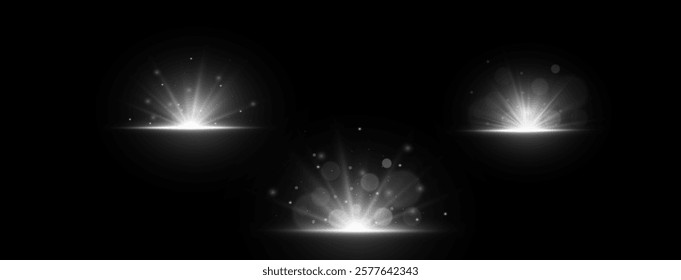 Light effects. Isolated white transparent light effects, glare, explosion, sparkle, dust, line, solar flare, spark and stars, spotlight, curve rotation. Sunlight, abstract special effect.	