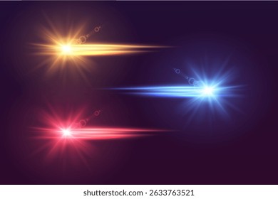 Light effects lines and stars. Explosion of light, shining stars and glare. Vector illustration. EPS 10.