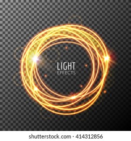 Light effects rings. Motions glowing lines with particles. Modern style. Transparent grid.