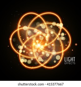 Light effects rings. Motions glowing lines with particles. Modern style. Shining lines.