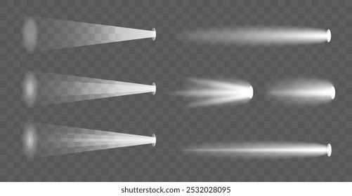 efeitos de luz, um conjunto de feixes de luz que brilham faróis, luzes de spot ou lâmpadas