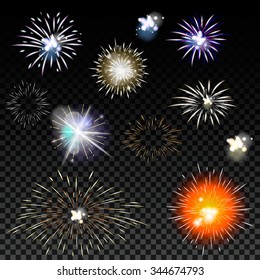 Light effects set. Vector magic effect with radial blur and bokeh. Collection fireworks for holiday