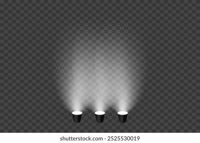 Efectos de luz de los focos. Destello de luz e iluminación. Sobre un fondo transparente.