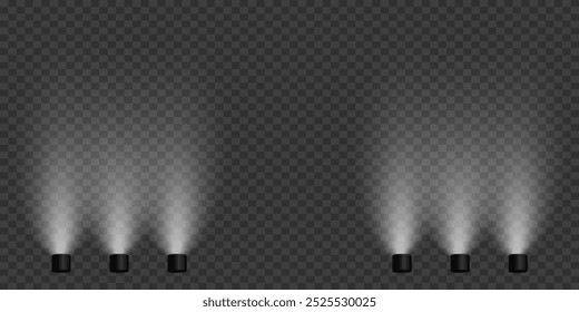 Light effects of spotlights. Flash of light and illumination. On a transparent background.