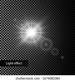 Light effects with transparency isolated on plaid vector background. White glowing light burst explosion.
