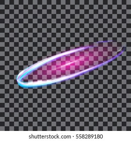 Light effects vector on a transparent background. Purple, blue, crimson shades. Magic flash light tracing, neon glow, flash.