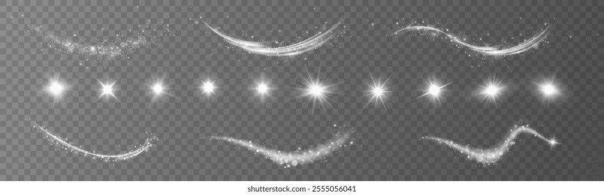 Light effects.Light flares, explosions, glitter, dust, lines, sun gloves, sparks, sparkles, stars, curved curves. Glow special effect light