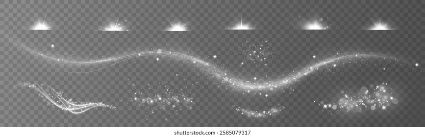 Light effects.Light flares, explosions, glitter, dust, lines, sun gloves, sparks, sparkles, stars, curved curves. Glow special effect light