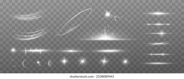 Light effects.Wind glare, explosions, shine, dust, lines, solar flares, sparks, sequins, stars, curved curls. Glow special effect of light