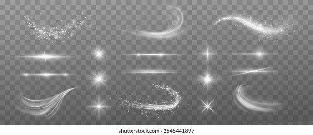 Light effects.Wind glare, explosions, shine, dust, lines, solar flares, sparks, sequins, stars, curved curls. Glow special effect of light