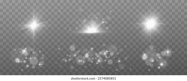 Light effects.Wind glare, explosions, shine, dust, lines, solar flares, sparks, sequins, stars, curved curls. Glow special effect of light