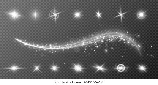 Light effects.Wind glare, explosions, shine, dust, lines, solar flares, sparks, sequins, stars, curved curls. Glow special effect of light