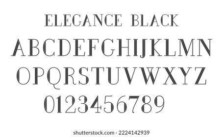 Light elegant font uppercase letters typography. Elegant alphabet letters font and number. Luxury classic lettering serif font. Vector illustration.