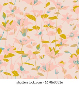 light elegant seamless floral pattern with hand drawn clematis flowers