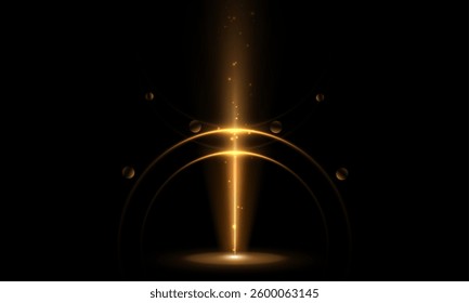 Light element of bright golden glow beam. Futuristic glow effect for game interface design. Vector
