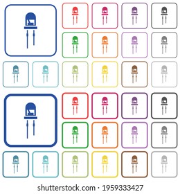 Light Emitting Diode color flat icons in rounded square frames. Thin and thick versions included.