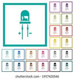 Light Emitting Diode flat color icons with quadrant frames on white background