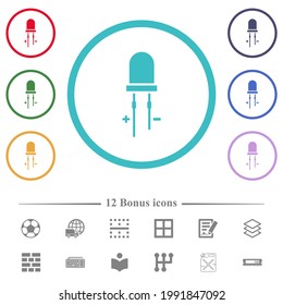 Light Emitting Diode flat color icons in circle shape outlines. 12 bonus icons included.