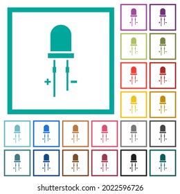 Light Emitting Diode flat color icons with quadrant frames on white background