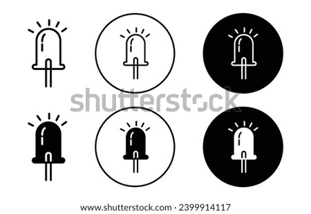 Light emitting diode icon. bright illuminated electric warning light emitting diode with fluorescent lamp vector logo set. power lamp led with color indicator emitting diode symbol sign mark