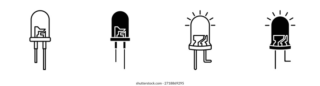 Icono de diodo emisor de luz en paquete de estilo lineal y Clipart sobre fondo blanco.