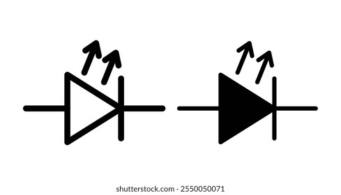 Light emitting diode Icon set in black filled and line.