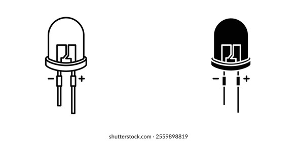 Light emitting diode Icon set in black color for ui designs