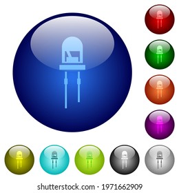 Light Emitting Diode icons on round glass buttons in multiple colors. Arranged layer structure