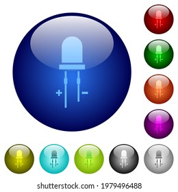 Light Emitting Diode icons on round glass buttons in multiple colors. Arranged layer structure