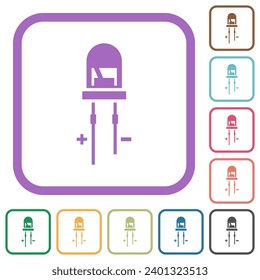 Light Emitting Diode simple icons in color rounded square frames on white background