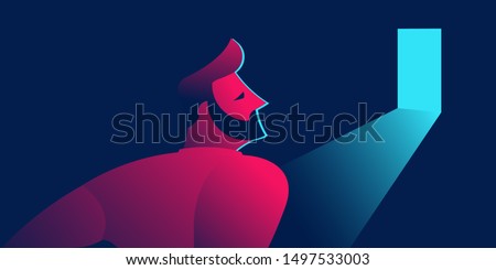 light at the end of the tunnel, depression, hope concept in red and blue neon gradients