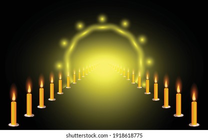 The Light at the End of the Tunnel. Perspective View Through a Dark Tunnel With the Light at The End. Candle light.