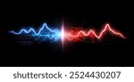 Light energy explosion effect when colliding with lightning, light arrow collision of two forces. Vector