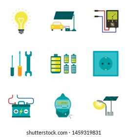 Light energy icon set. Flat set of 9 light energy vector icons for web design isolated on white background