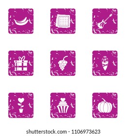 Light evening icons set. Grunge set of 9 light evening vector icons for web isolated on white background