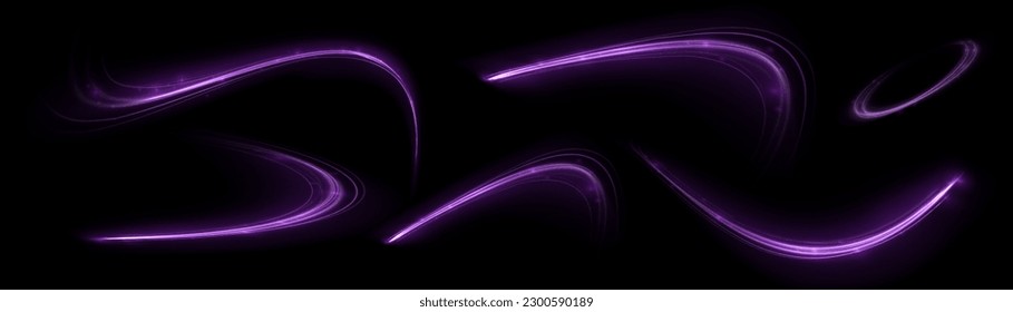 Light everyday glowing effect. Abstract light lines of movement and speed in white. pinck semicircular wave, light trail curve swirl, road car headlights, incandescent optical fiber.