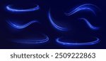 Light everyday glowing effect. High speed motion blur light effects at night, blue line. Semicircular wave, light trail curve swirl, optical fiber incandescent png. Bright sparkling background vector.