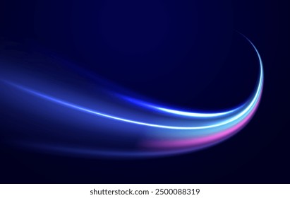 Light everyday glowing effect. High speed motion blur light effects at night, blue line. Semicircular wave, light trail curve swirl, optical fiber incandescent png. Bright sparkling background vector.