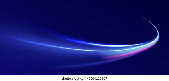 Light everyday glowing effect. High speed motion blur light effects at night, blue line. Semicircular wave, light trail curve swirl, optical fiber incandescent png. Bright sparkling background vector.