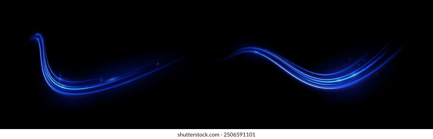 Light everyday glowing effect. High speed motion blur light effects at night, blue line. Semicircular wave, light trail curve swirl, optical fiber incandescent png. Bright sparkling background vector.
