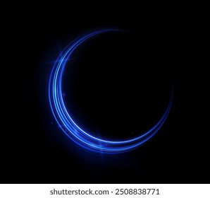 Light everyday glowing effect. High speed motion blur light effects at night, blue line. Semicircular wave, light trail curve swirl, optical fiber incandescent png. Bright sparkling background vector.