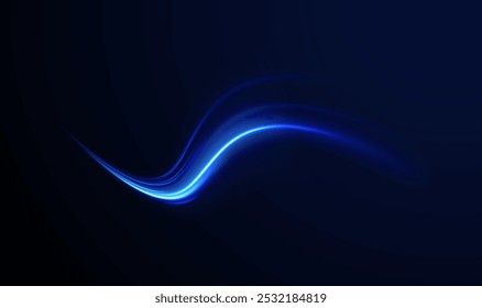 Light everyday glowing effect. High speed motion blur light effects at night, blue line. Semicircular wave, light trail curve swirl, optical fiber incandescent png. Bright sparkling background vector.