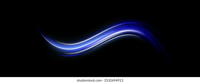 Leuchtet den alltäglichen Glüheffekt. High-Speed-Bewegung unscharfen Lichteffekte in der Nacht, blaue Linie. Halbkreisförmige Welle, Lichtkurvenwirbel, Lichtleitfaser Glühstift. Hell funkelnder Hintergrund, Vektor.